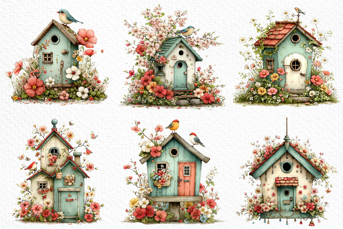 Whimsical Spring Birdhouse Clipart, an Illustration by Craft Nest (Photo 3 of 11)