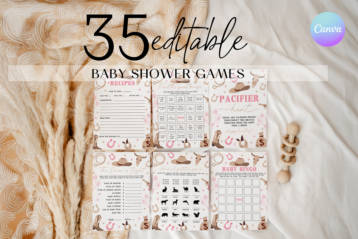 Cowgirl Baby Shower Activity Set, a Templates & Theme by VeliusCreativeStudio (Photo 1 of 5)