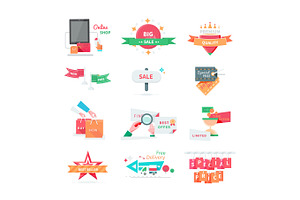 Business Icons For Sale And Discount Promotion Set