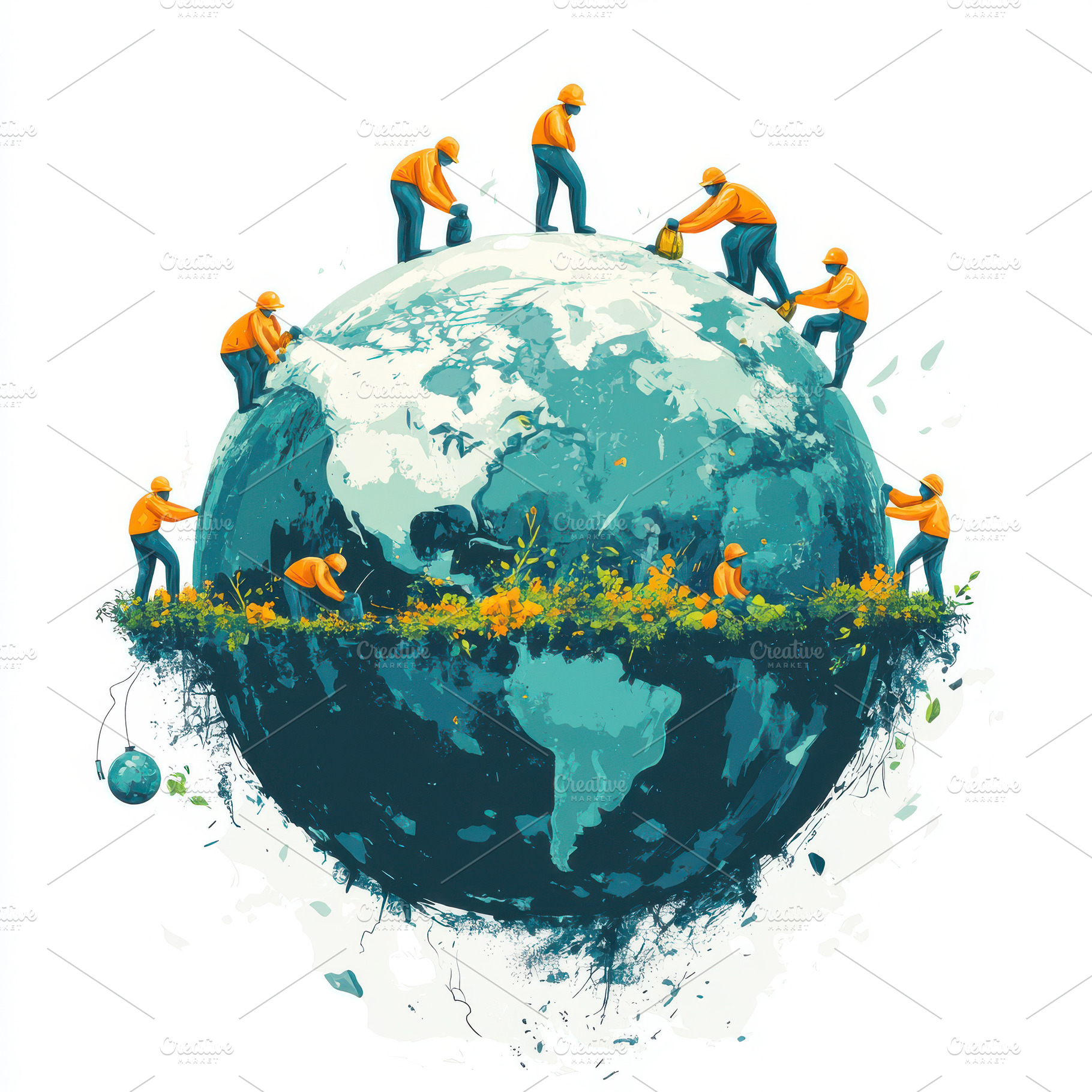 Workers repairing Earth restoring na, an Abstract Photo by Pixeness Studio
