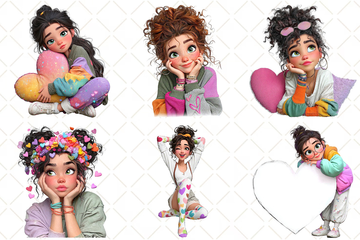 Whimsical Valentine Girl Clipart, an Illustration by Black Bird Studio (Photo 3 of 6)