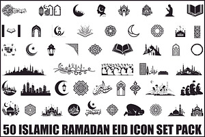 50 Islamic Ramadan Eid Icon Set, an Illustration by BIPLOB EXPERT