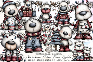 Christmas Polar Bear Lights Clipart, an Illustration by Sublimation Artist