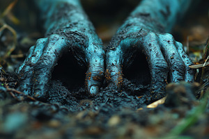 Hands covered in dirt plant life out, a Photo by Tanuart