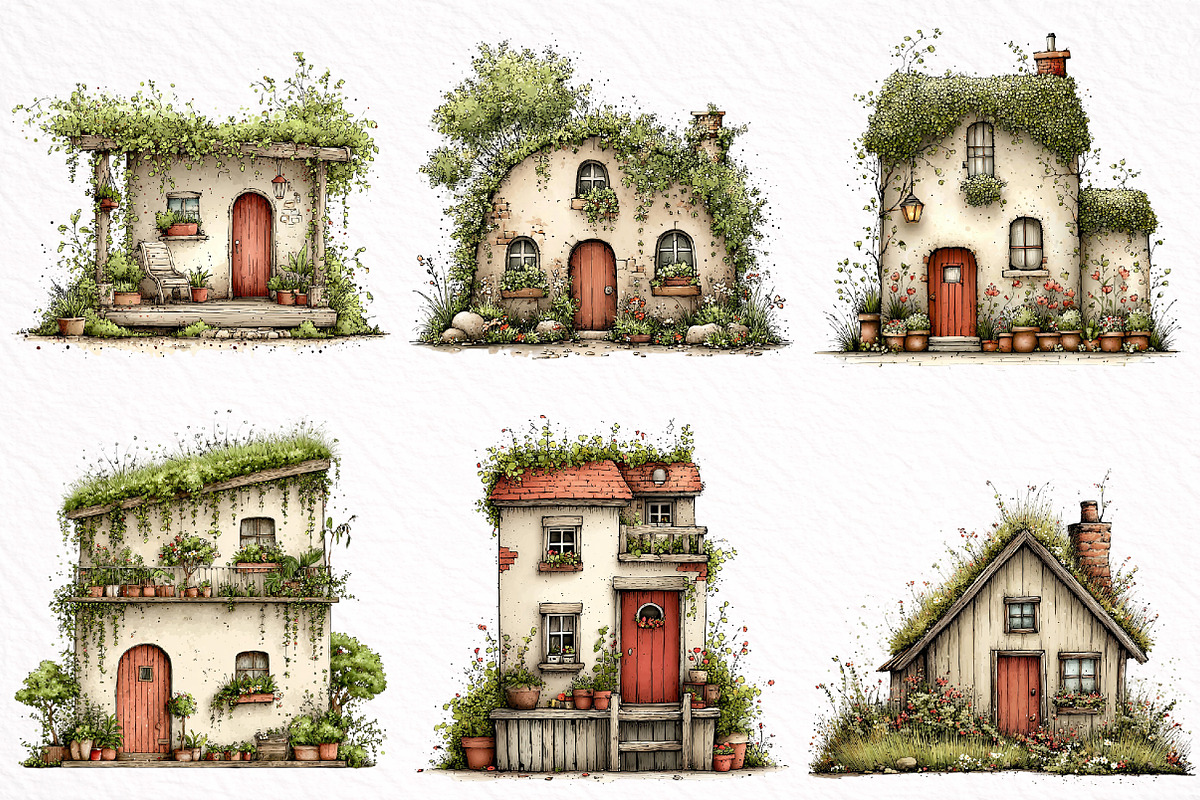 Green Summer Home Watercolor Clipart, an Illustration by DreamArtGraphic (Photo 5 of 8)