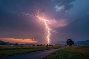 Lightning Strike over Rural Landscap, a Photo by Pixeness Studio