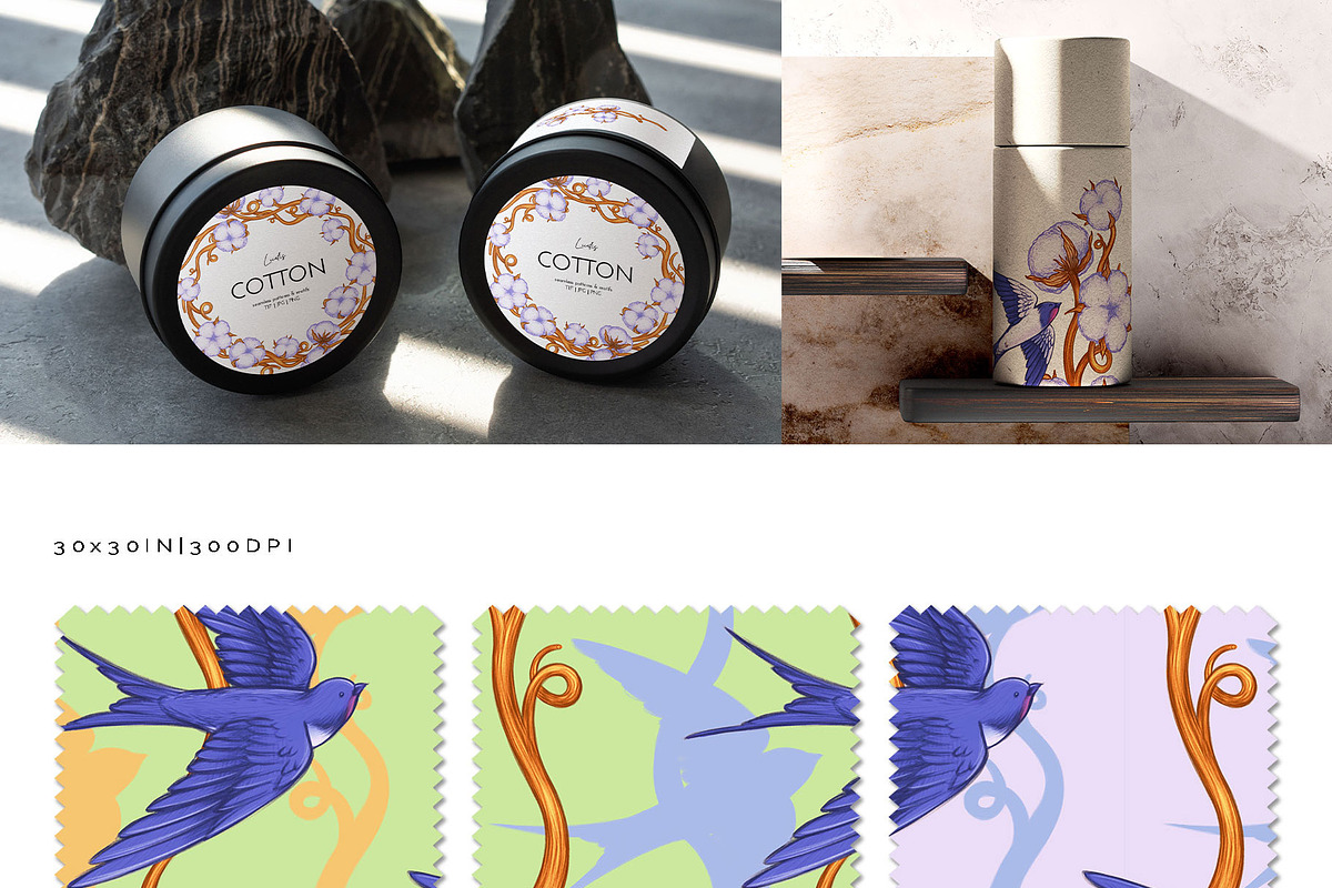 Cotton & Swallow Seamless Patterns, a Decorative Illustration by Liiafis (Photo 8 of 16)
