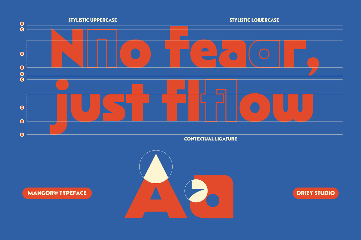 Mangor – Geometric Groove Display, a Sans Serif Font by Drizy (Photo 3 of 10)