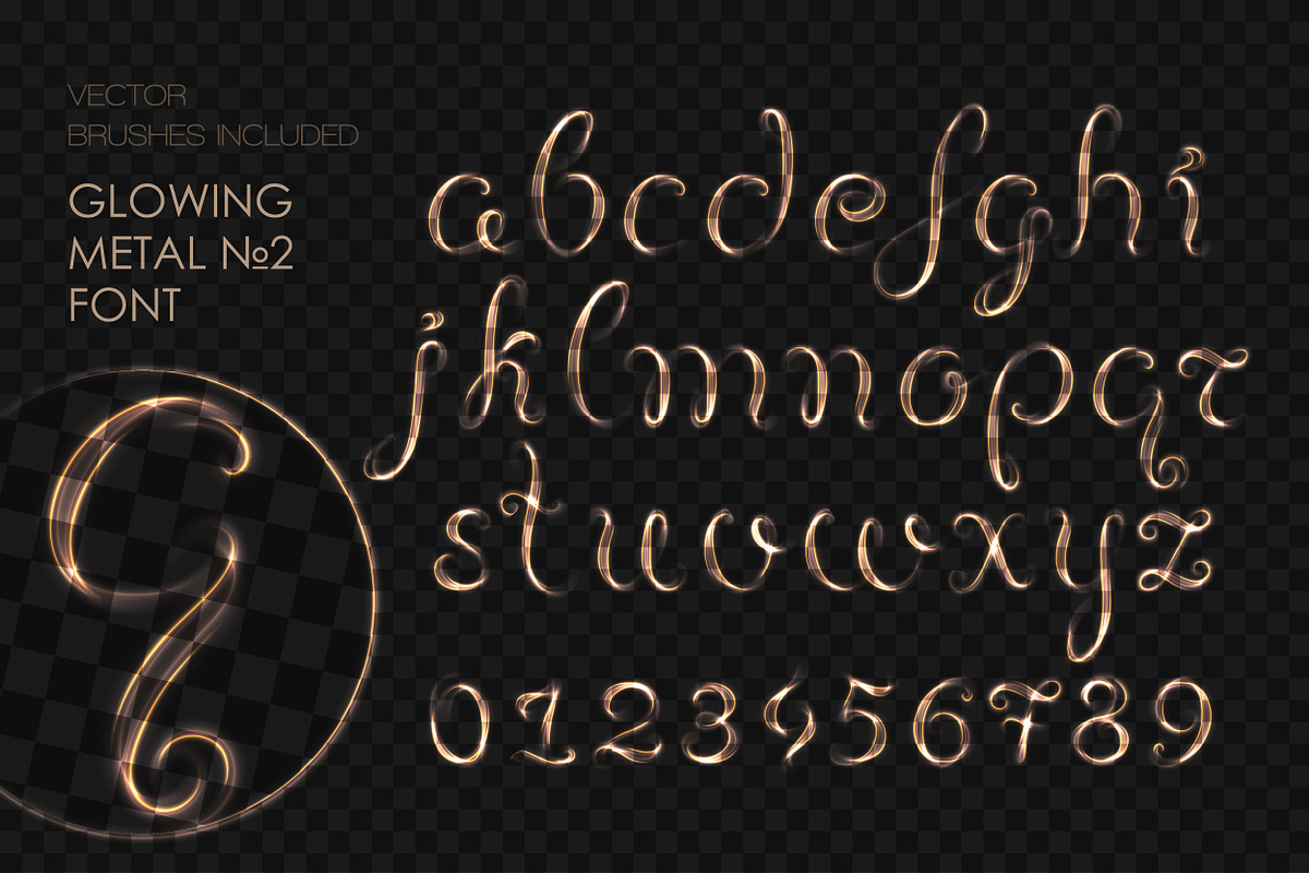8 GLOWING METAL FONTS / 8 BRUSHES, a Handwritten Font by Nadin_Lebedeva (Photo 9 of 16)
