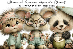 Whimsical Summer Animals Clipart, an Illustration by Black Bird Studio