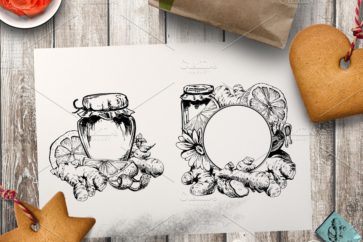 Ginger & lemon. Ink engraving set, a Food Illustration by Alena Kaz (Photo 5 of 7)
