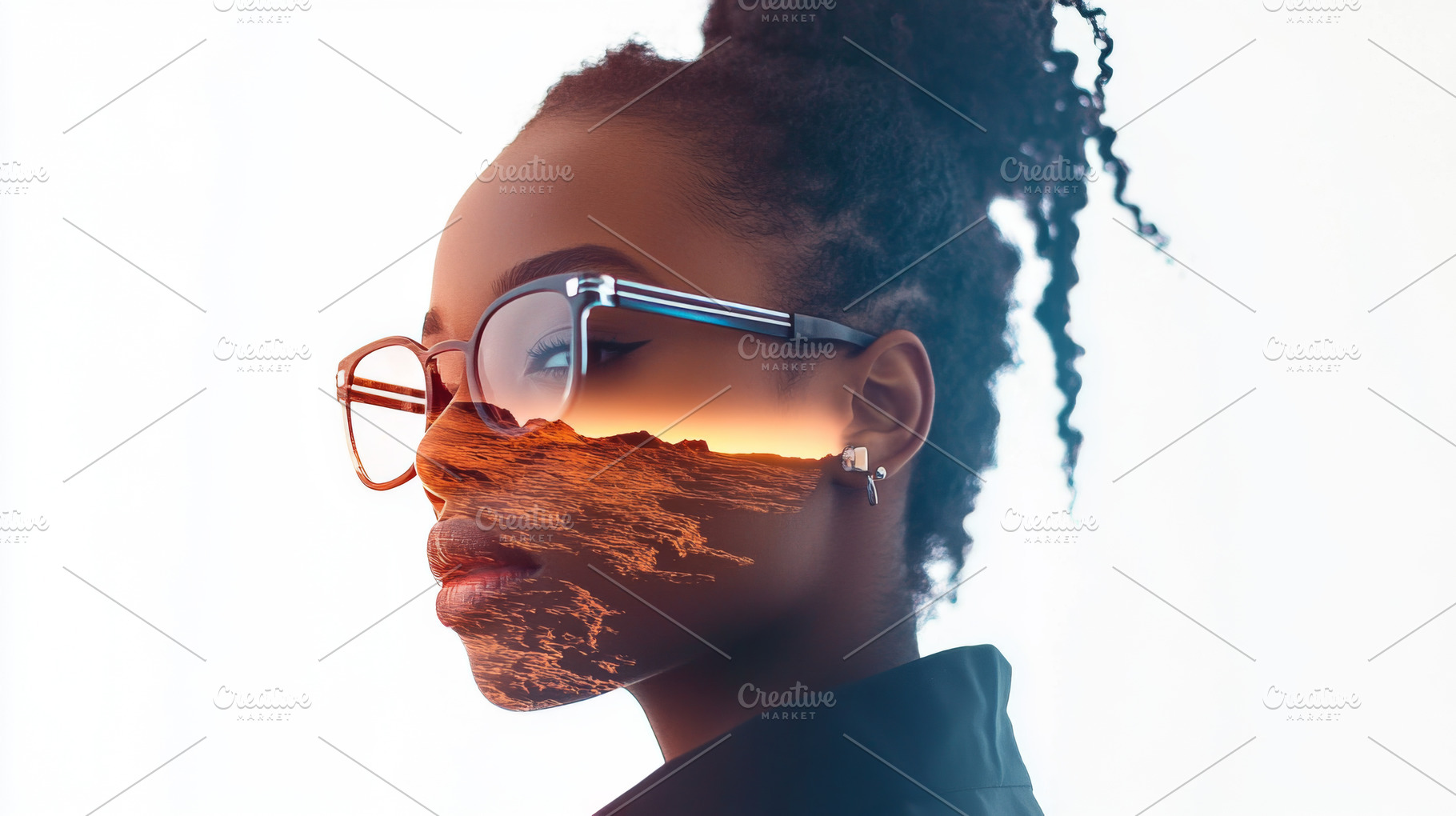 Double exposure of black woman with, a Photo by Dvoevnore photos