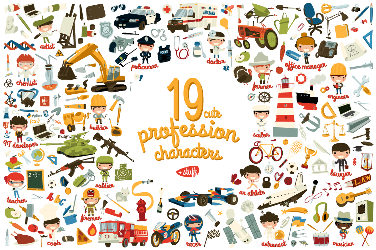 19 cute profession characters +, an Illustration by hand draw (Photo 1 of 2)