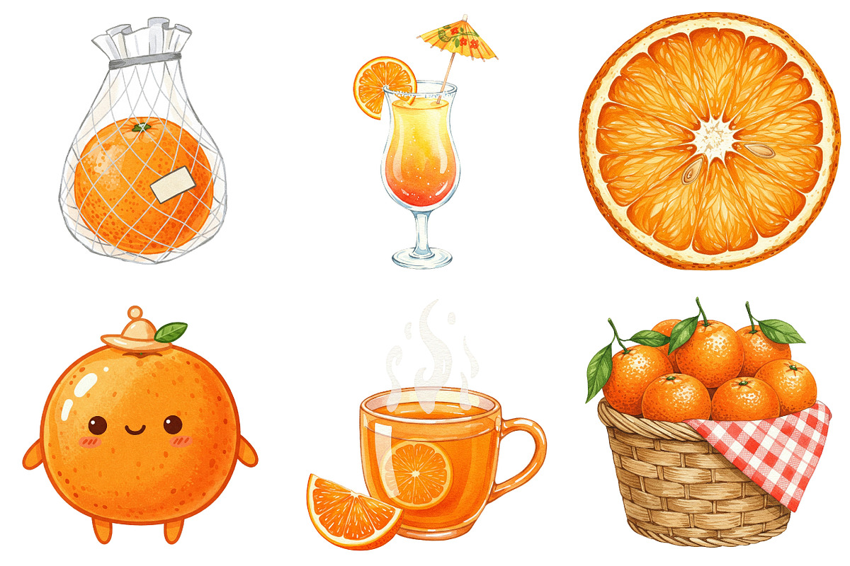 Watercolor Citrus Orange Clipart, an Illustration by cherrydesign (Photo 2 of 3)