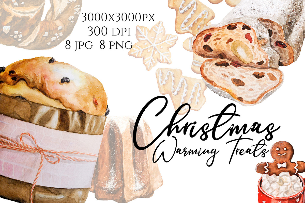 Watercolor Christmas Warming Treats, an Illustration by Marge Art