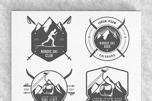 Large winter + ski labels set, an Illustration by 1baranov