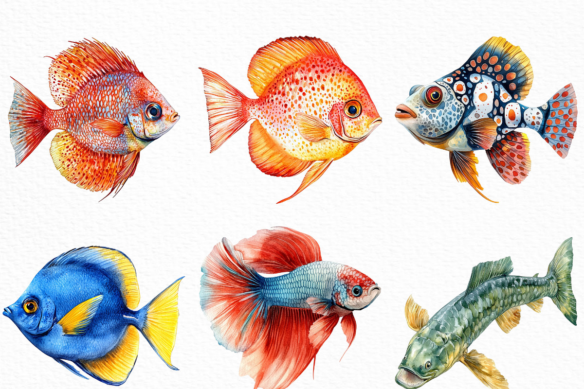 Watercolor Fishes Clipart, an Illustration by Craft Nest (Photo 3 of 6)