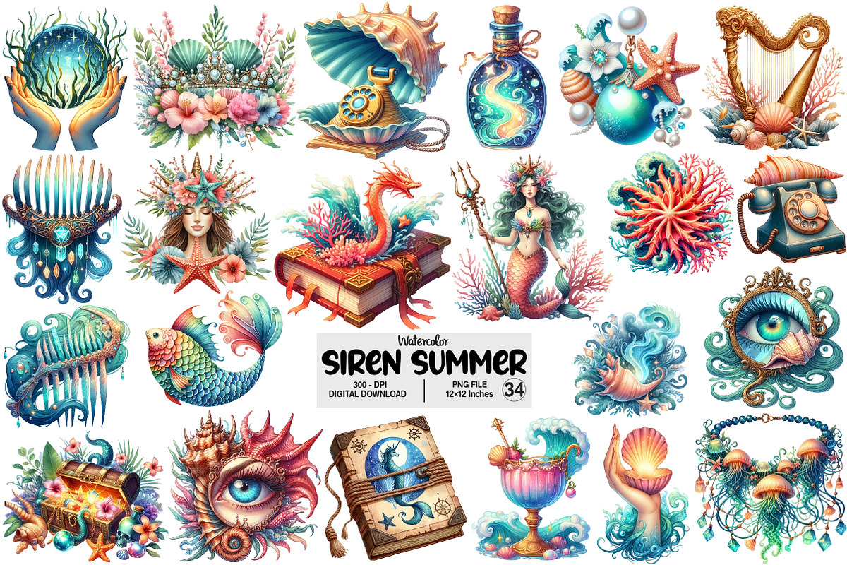 Siren Summer Clipart, an Illustration by Pixels.Craft (Photo 1 of 8)