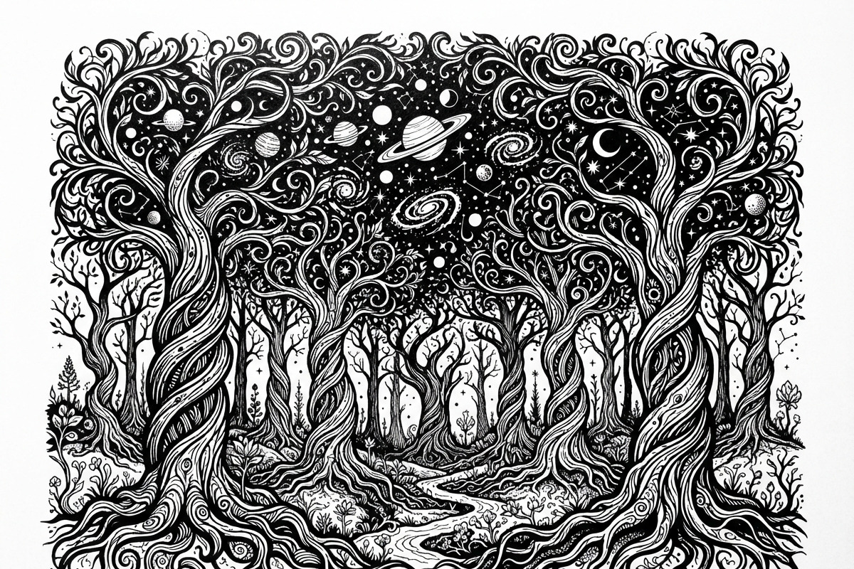 50 Mystical Galaxy Forest Silhouette, a Technology Illustration by Amazin_art (Photo 4 of 34)