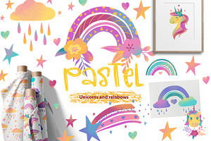 Pastel Unicorn&rainbow Clipart Set