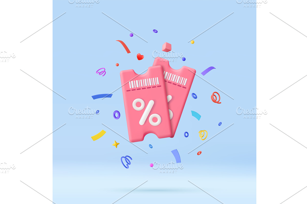 3D discount coupon tickets with, an Object Illustration by ModVector