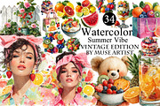 Watercolor Summer Vibe Clipart, an Illustration by DreamArtGraphic (Thumbnail 1 of 8)