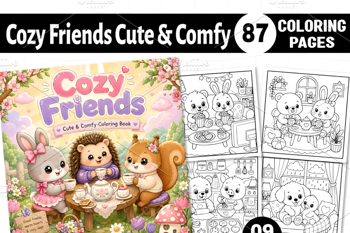 Cozy Friends Cute & Comfy Coloring, an Animal Illustration by Ink Gallery (Photo 1 of 3)