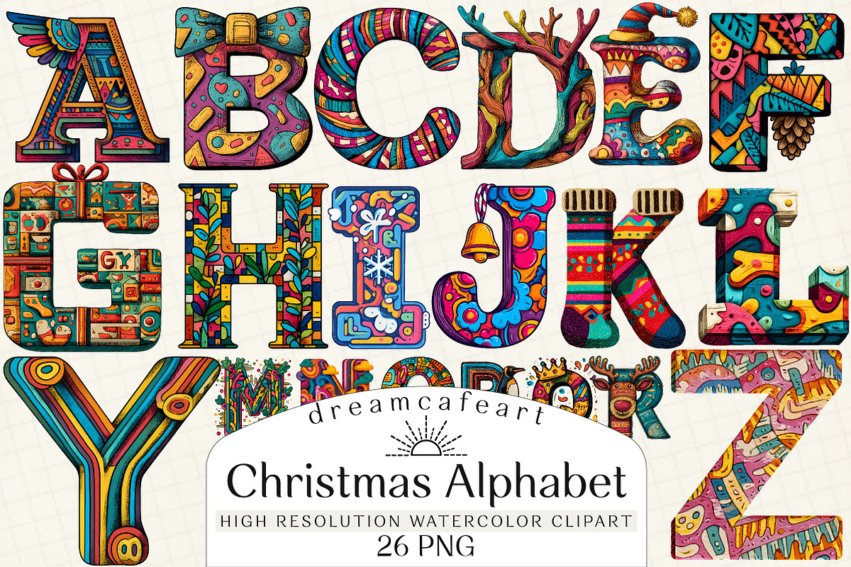 Christmas Alphabet Latter Clipart, an Illustration by DreamCafeArt (Photo 1 of 6)