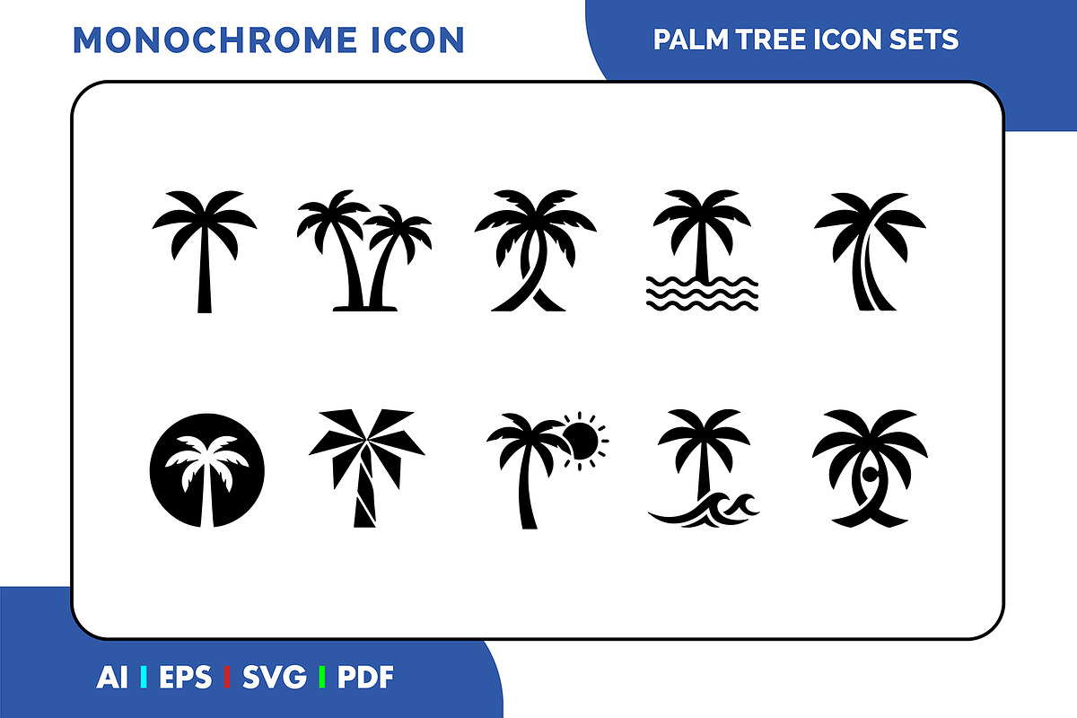 Palm Tree Icons Set Black Vector, a Solid Icon by Fontmine Studio (Photo 1 of 3)