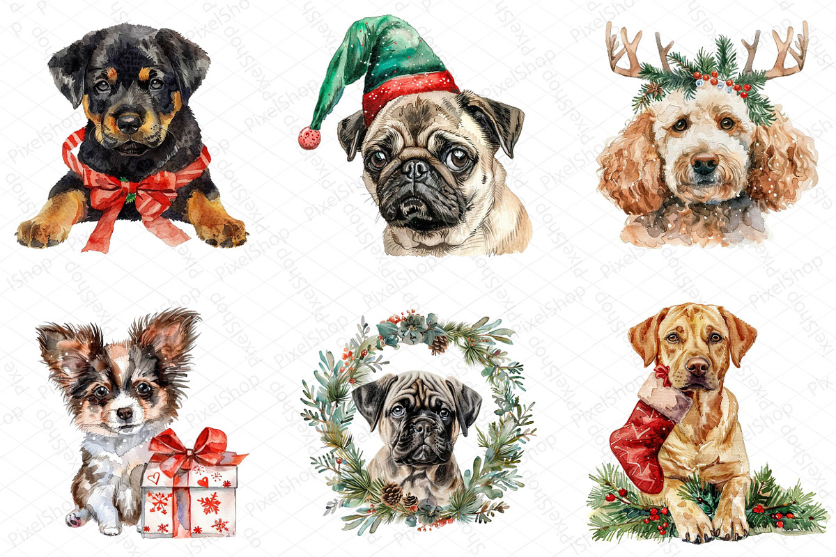 Christmas Dogs Clipart, an Illustration by DreamPrint404 (Photo 6 of 7)