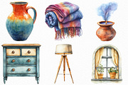 Watercolor Boho Interior Clipart, an Illustration by Craft Nest (Thumbnail 2 of 6)