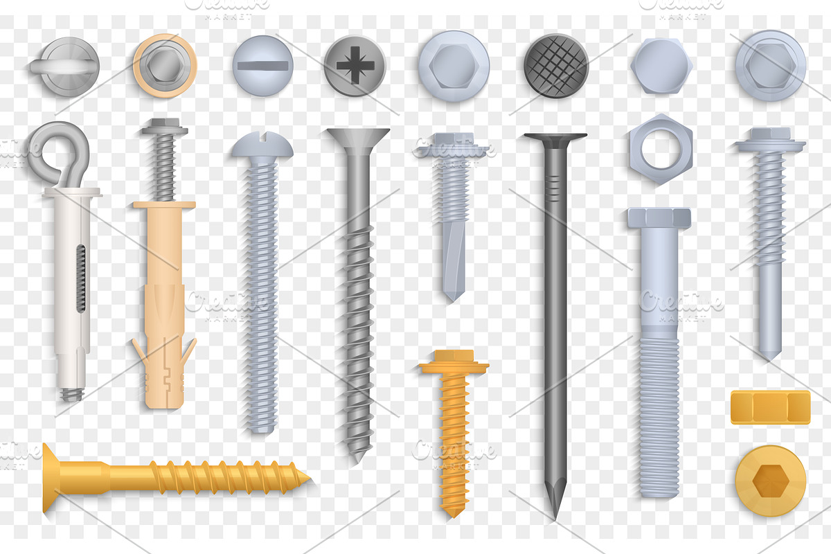 Assorted Metal Screws and Bolts Set, an Illustration by Lemberg Vector