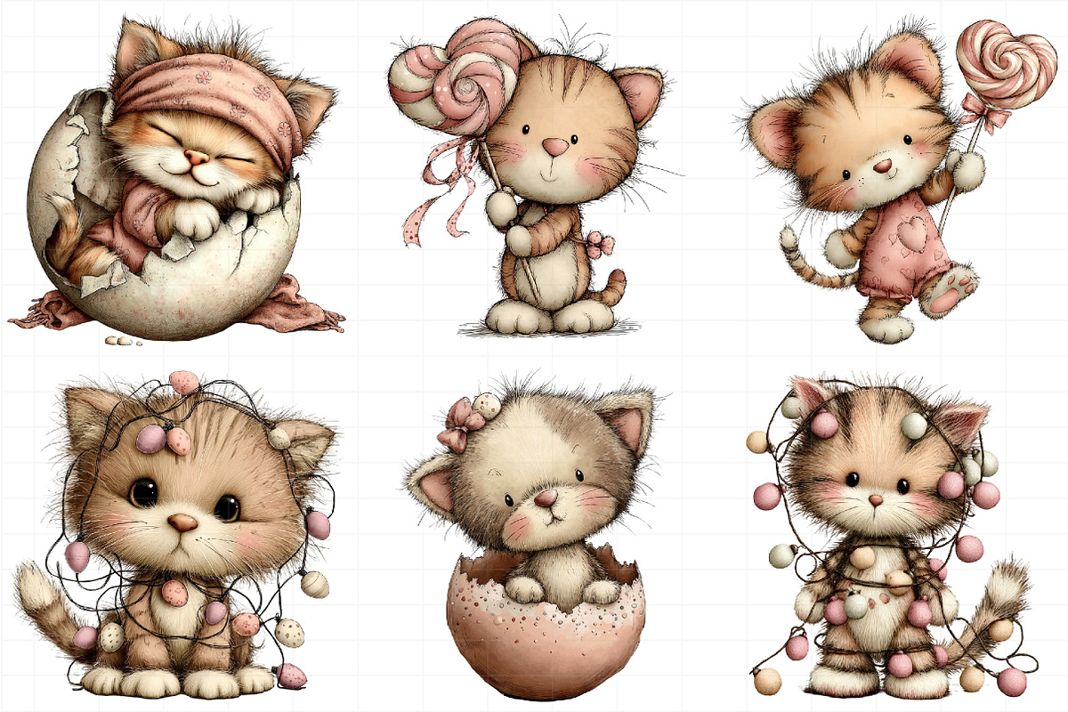 Whimsical Easter Cats Clipart, an Illustration by Daily.Designs (Photo 7 of 8)