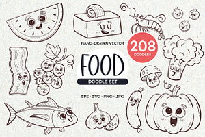 Food Doodle Set Cartoon Style, a Food Illustration by insemar