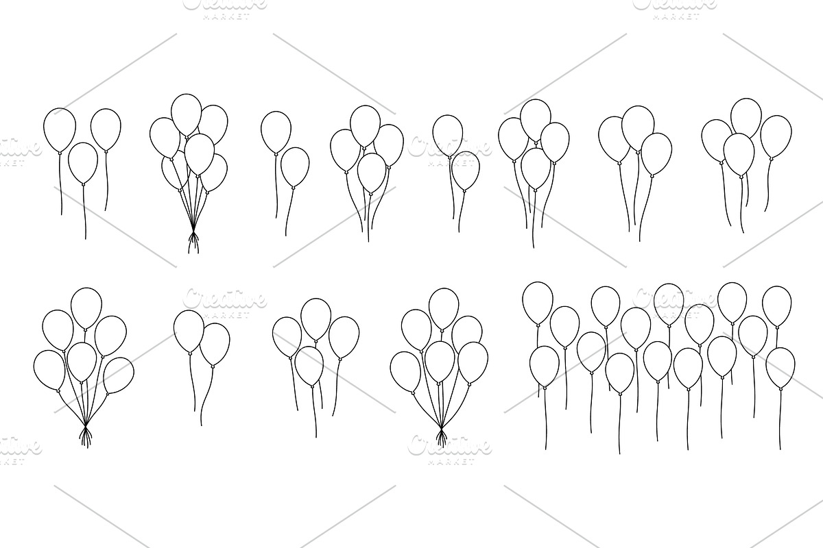 Outline balloon collection. Minimal, an Object Illustration by GraphiShop