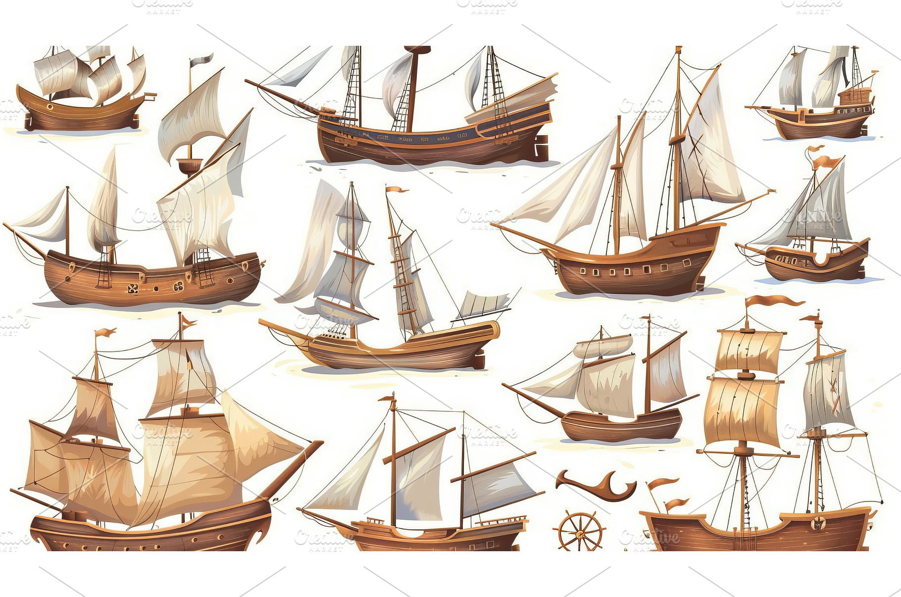 Set of old wooden ships isolated on, a Transportation Photo by ZinetroN