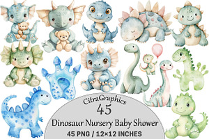 Dinosaur Nursery Baby Shower Clipart, a Seasonal Illustration by CitraGraphics