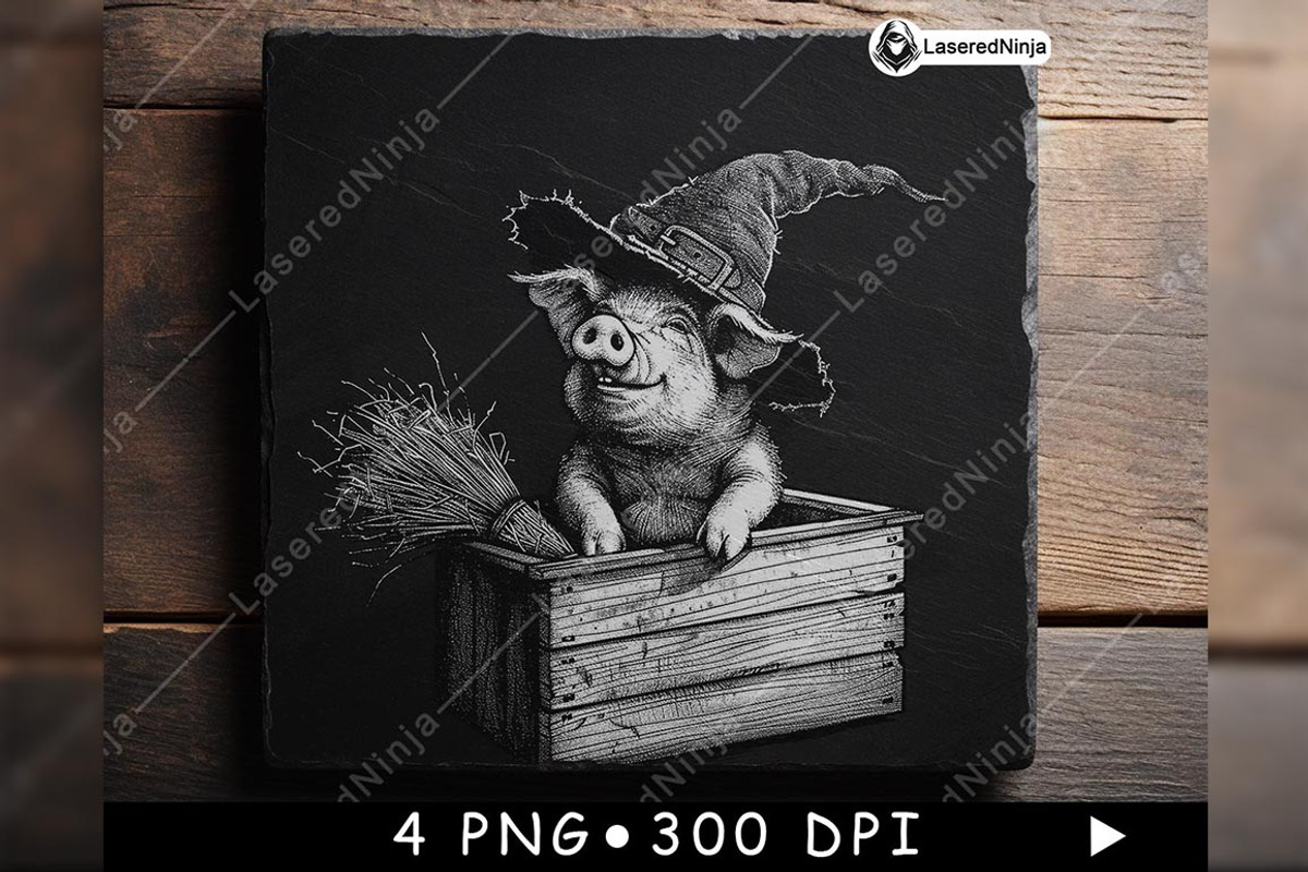 Cute Witch Pig Wooden Box Broom, a Background Graphic by LaseredNinja (Photo 3 of 7)