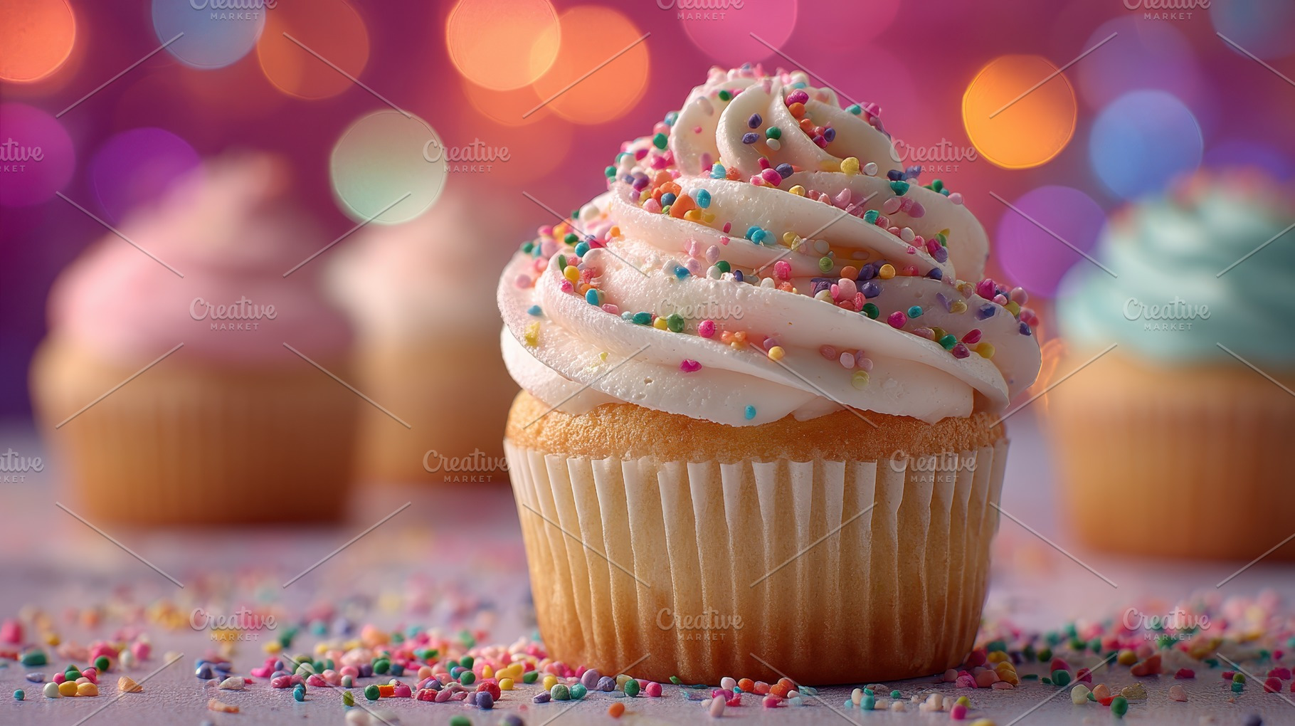 Delicious cupcake with sprinkles fes, a Photo by Pixeness Studio