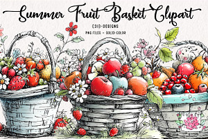 Summer Fruit Basket Clipart, an Illustration by CreationArt
