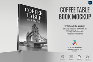 Coffee Table Book Mockup - 9 views, a Books & Magazine Mockup by Illusiongraphic