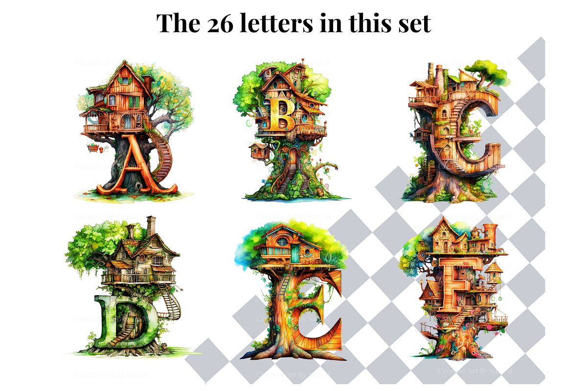 Treehouse Alphabet Letters, a Decorative Illustration by Creative Art ...