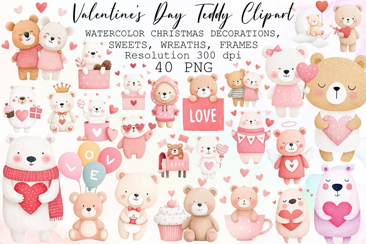 Valentine s Day Teddy Clipart, an Illustration by Sublimation Artist (Photo 1 of 6)