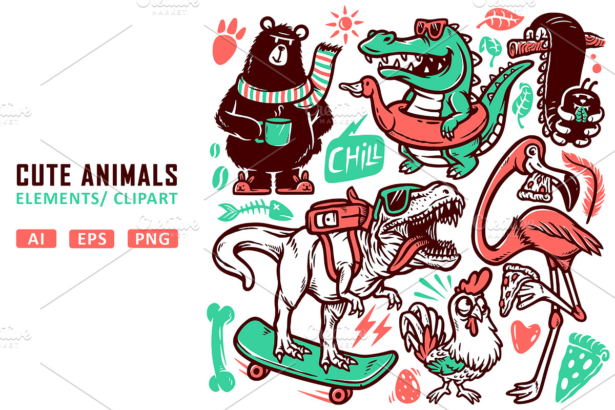 Set of cute animal elements, an Animal Illustration by gunaonedesign (Photo 1 of 5)