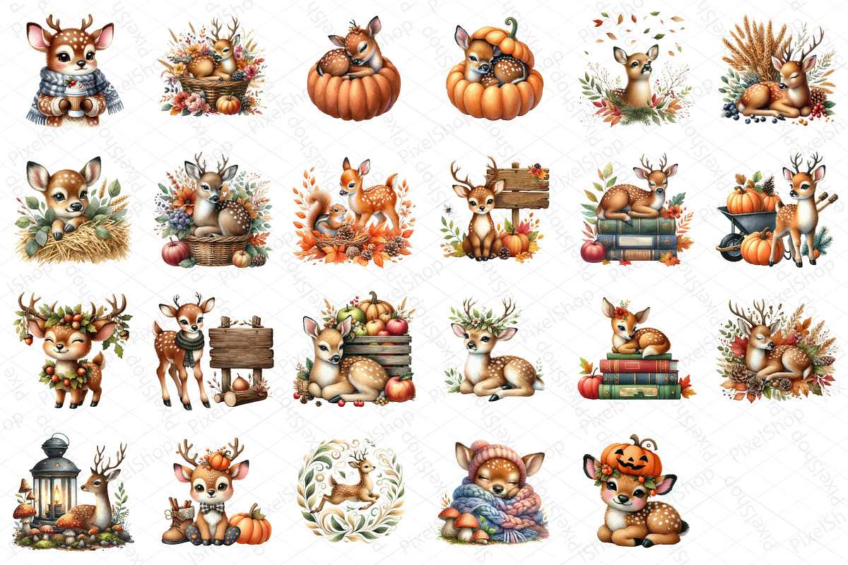 Watercolor Autumn Deer Clipart Bundl, an Illustration by DreamPrint404 (Photo 6 of 6)