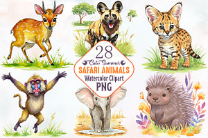 Cute Summer Safari Animals Clipart, an Illustration by RobertsArt