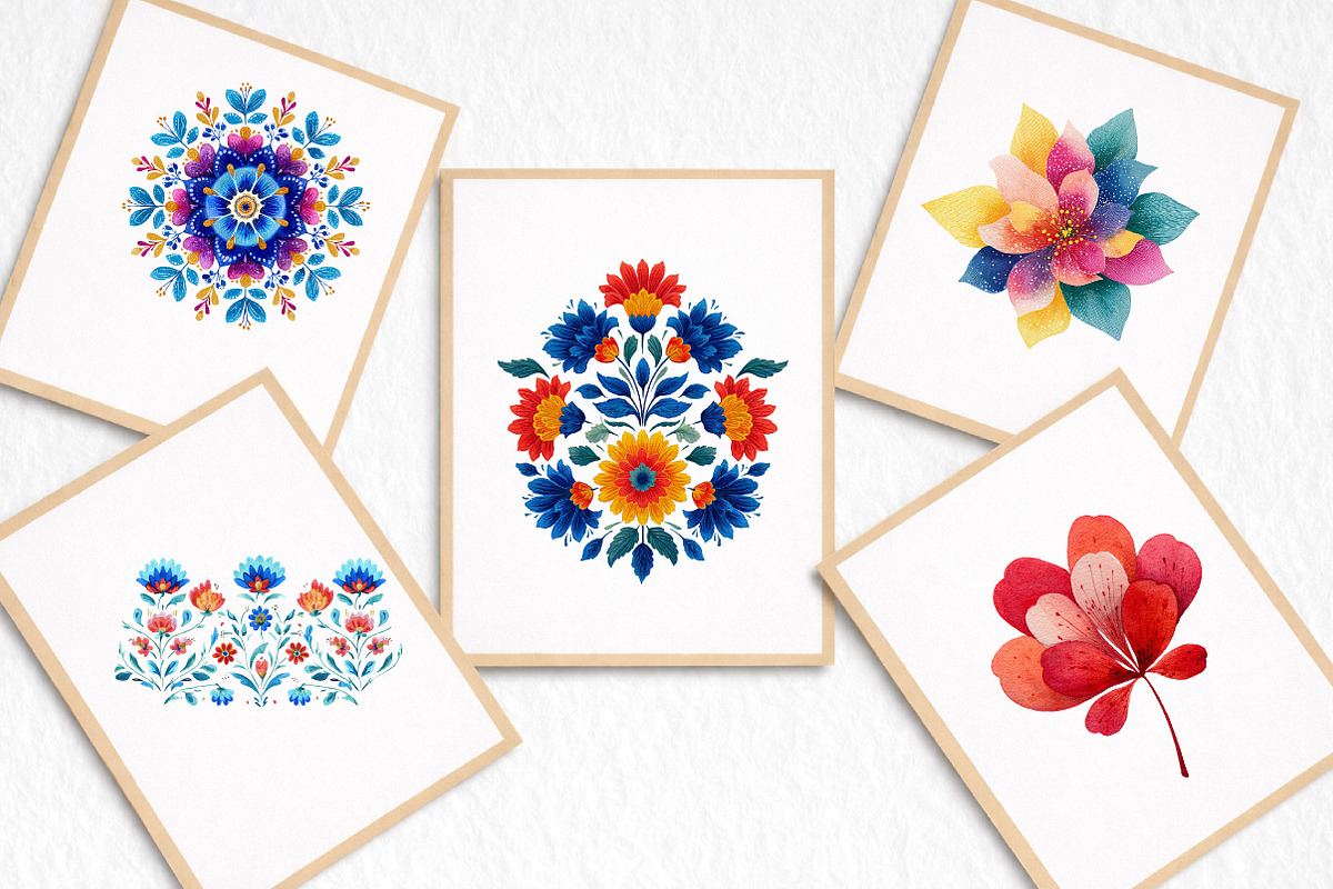 Watercolor Colorful Folk Floral Clip, an Illustration by DreamArtGraphic (Photo 3 of 8)