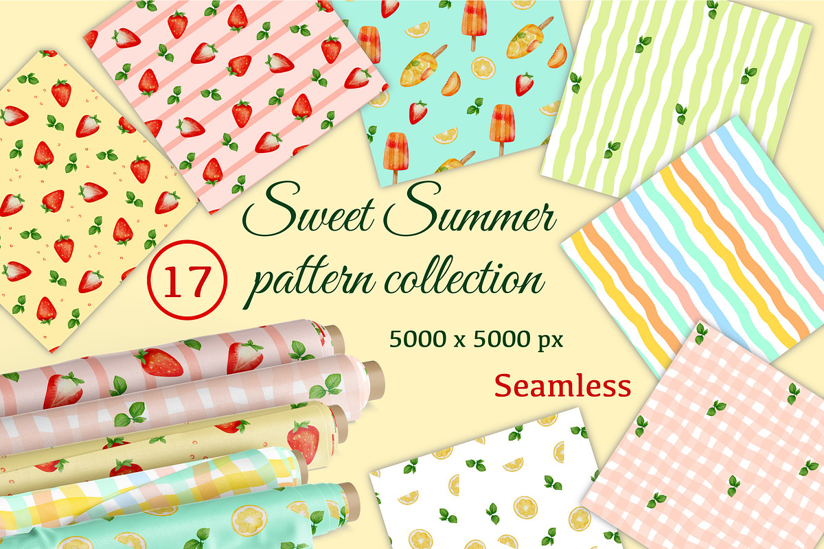 Summer fruit patterns collecrion, a Pattern Graphic by ZabolotnaArt (Photo 1 of 7)