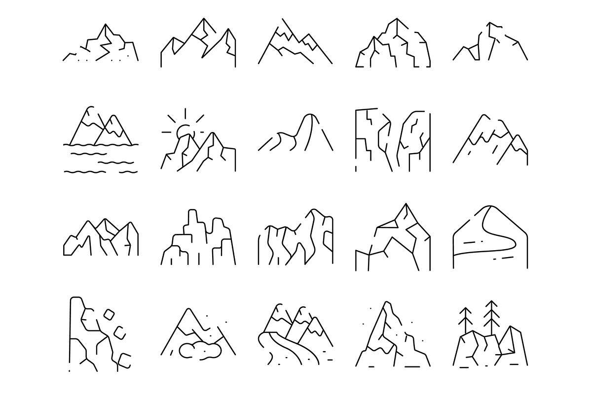 Mountain range and peak line icons, an Object Graphic by pikepicture (Photo 2 of 3)