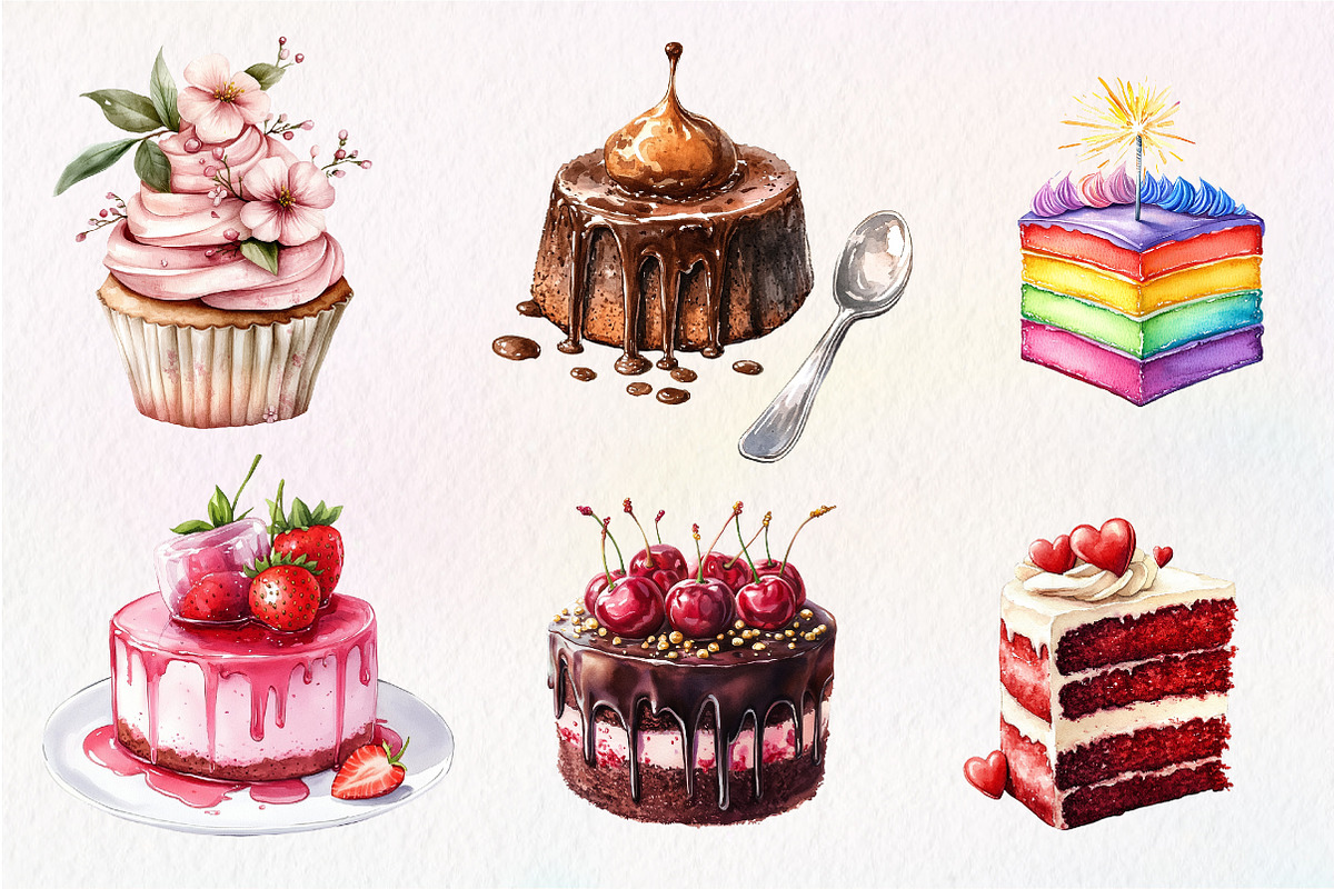 Watercolor Cake Clipart PNG, an Illustration by CreationArt (Photo 5 of 5)